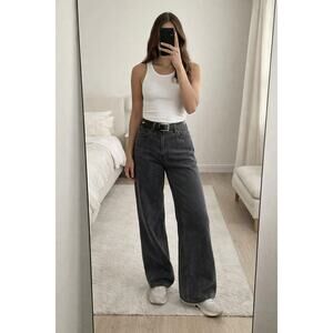 Abercrombie Fitch High Rise Wide Leg Jeans Washed Faded Black 90s Clean Girl 30